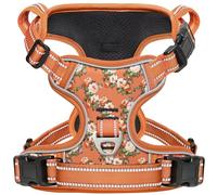 HEELE Harnais Réfléchissant Anti-Traction pour Petits Chien avec Poignée Rembourrée, 1 Boucle sur la Sangle de Cou Droite pour Un Dégagement Rapide, Floral-Orange, XS