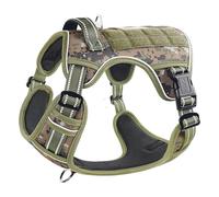 HEELE Harnais Tactique Molle pour Chiens Taille adaptée Réglable, rembourré, réfléchissant Poignée pour Marche et Dressage, Camouflage Vert, S
