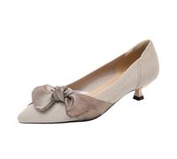 Heels Bout Pointu Femme en Filet avec Noeud Papillon Satiné Talon Bas Style Classique Chic Chaussures à Talons Hauts Confortable pour Bureau Travail