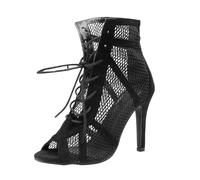 Heels Dance Class Bootie Sandales à Talons Hauts Escarpins Sexy Escarpins Noir Mesh Stiletto Talons Hauts Sandales à Lacets avec Bouche de Poisson Chaussures de Danse Femme Sandale Confort 7/9.5/10CM