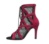 Heels Dance Shoes Chaussures de Danse Femme Salon Salsa Bachata Sandales à Talons Hauts Escarpins Sexy Noir Mesh Stiletto Élégantes Sandales à Lacets avec Bouche de Poisson Soirée Sandale Confort