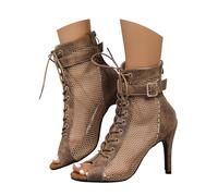 Heels Dance Shoes Chaussures de Danse Femme Salon Salsa Bachata Sandales à Talons Hauts Escarpins Sexy Noir Mesh Stiletto Élégantes Sandales à Lacets avec Bouche de Poisson Soirée Sandale Confort