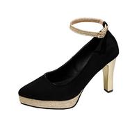 Heels Strass Compensées Femme Daim Bout Rond Talon Métallisé Plateforme Tendance Elegant Chaussures à Talons Hauts Confortable pour Soirée Gala Mariage