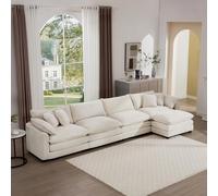 Heemab Transformez votre espace avec ce canapé modulaire moderne en forme de L, 4 places avec ottoman, canapé en tissu confortable, beige clair