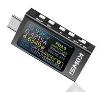 Heemol Testeur USB 3,3 V-40 V USB C 12 A, multimètre numérique PD3.1 QC4.0 PDO, mesure bidirectionnelle de haute précision, tension courante, capacité, voltmètre avec détection de protocole de charge
