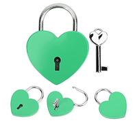 HEEPDD 1.8x2.3in Coeur Serrure, Coeur coloré Souhaite Cadenas en Métal Exquis avec clé, des Fournitures D'artisanat de Ménage pour le Sport Locker Lock, Bagages, Clôture, Sac à Dos, de (GREEN)