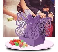 HEEPDD 100 Pièces Boîtes de Chocolat de Sucre de Faveur de Mariage, Boîtes-cadeaux de Papillon de Papier pour la Douche Nuptiale, Fournitures de Fête pour les Invités, de Bonbons Violet Clair