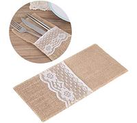 HEEPDD 10pcs Naturel Prochette de Vaisselle détenteurs de coutellerie de toile de jute couteaux en dentelle de Hesse fourchettes pour la décoration de mariage pays nuptiale douche table de fête cadre