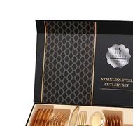 HEEPDD 24 Lits en Acier Inoxydable, Ensemble de Couverts Résistants aux Miroirs, Design élégant pour la Maison et le Restaurant (Doré)