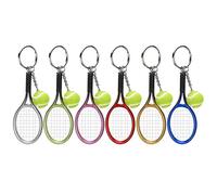 HEEPDD 6pcs Mini Porte-Clés de Tennis, Anneaux Clés Pendant avec Modèle de Raquette de Tennis pour les Ventilateurs de Sport Décoration de Sacs de Cadeaux 6 Couleurs or Argent Vert