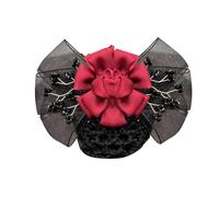 HEEPDD Barrette à Pinces à Cheveux, Tissu avec Nœud Papillon et Design en Filet, Accessoire élégant pour un Usage Quotidien et Formel (rouge)