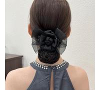 HEEPDD Barrette à Pinces à Cheveux, Tissu avec Nœud Papillon et Design en Filet, Accessoire élégant pour un Usage Quotidien et Formel (BLACK)
