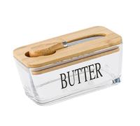 HEEPDD Beurrier, Beurriers Couvercle en Bois et -acier Inoxydable, 500 Ml pour la Cuisine et la Salle à Manger Beurrier, Récipient en Verre Hermétique avec Nan Cuisine (Couleur du bois naturel)