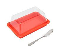 HEEPDD Beurrier Quadrate Boîte de Rangement de Beurre en Plastique avec Couvercle Transparent, -beurre, Design Peu Encombrant, 7,1 X 4,5 X 3,1 Pouces, pour Cuisine et Table à Manger (carré rouge)