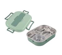 HEEPDD Boîte à Déjeuner Porte-repas en Acier Inoxydable, 4 Grilles, capacité de 1500 Ml, pour le Rangement de la Cuisine de l'école et du Bureau (Lunch box 4 compartiments avec bol à soupe : vert)