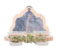 HEEPDD Bol d'alimentation Miroir pour Perroquets, Gobelets d'alimentation Miroir pour Perroquets, Gobelets de Nourriture pour Oiseaux, Support de Perchoir en Bois, Bol ', Boîte ' pour