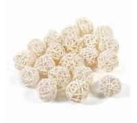 HEEPDD Boules de Rotin à Suspendre, Ornements Décoratifs, Osier Naturel, 20 Pièces, 5 Couleurs, 3 Cm, pour Mariage, Anniversaire, Fête de Noël, Décoration d'intérieur, Décoration Quotidienne (White)