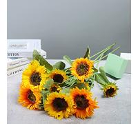 HEEPDD Bouquet de Tournesol Artificiel Jaune, Tige de Tissu de Soie, pour Décoration de Mariage Nan (7 Succursale)