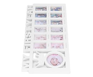 HEEPDD Cadre Photo de Croissance de bébé, Affichage Mensuel des Jalons avec 12 Emplacements pour Photos de nouveau-né, Support Mural ou Support de Table, Souvenir Parfait pour bébé, Cadre Photo de