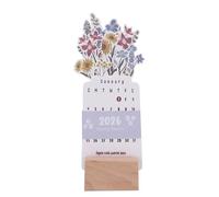 HEEPDD Calendrier de Bureau Fleuri 2026, Petit Calendrier de Bureau sur Pied avec Base en Bois Robuste, Idéal pour la Maison, le ou l'école. Cadeau Parfait pour la