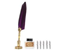 HEEPDD Calligraphie Pen Vintage Élégant Kit de Plume en Acier Inoxydable avec Bouteille d'encre Nibs pour les écrivains et les Amateurs de Calligraphie (Violet cramoisi)