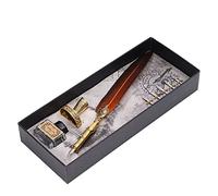 HEEPDD Calligraphie Pen Vintage Élégant Kit de Plume en Acier Inoxydable avec Bouteille d'encre Nibs pour les écrivains et les Amateurs de Calligraphie (ORANGE)