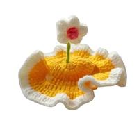 HEEPDD Chapeau de Chat à Fleurs tricoté, Bonnet de Chaton au Crochet Doux et Mignon avec Trous d'oreille et Cravate Réglable pour la Prise de Photos de Costumes de Fête d'anniversaire (S)