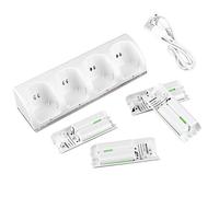 HEEPDD Chargeur de Station de Charge Blanc 4 en 1 avec Batterie 4 Pièces pour Manettes Wii, Indicateur LED, Chargement USB, Parfait pour Les Manettes Wii, Indicateur LED, Chargement USB, Parfait