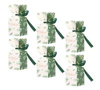 HEEPDD Coffret Cadeau à Motif de Feuilles Vertes, Boîtes Cadeaux et Vêtements, Boîtes à Bonbons en Forme de Ruban, 5,1 X 5,1 X 12,4 Cm, Papier Dur Durable pour Mariage, Anniversaire, Noël,
