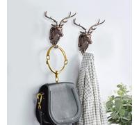 HEEPDD Crochet Mural en Forme d'animal en Résine d'art Mural, Porte-serviette et Porte-clés en Forme de Tête de Cerf, Rétro en Cuivre doré Antique, 15x7x16cm, Décoration de Salon de Salle de Bain