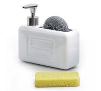 HEEPDD Distributeur de Savon en Céramique, Distributeur à Pompe Moderne avec Compartiment à éponge Pratique pour Salle de Bain, Cuisine, Ferme, Hôtel (Intégré)