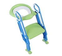 HEEPDD Échelle de Toilette pour bébé, Siège d'apprentissage de la propreté Réglable pour les Tout-petits avec Double Accoudoir et Coussinets Antidérapants, Bleu Vert (Bleu Vert)