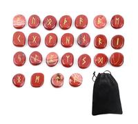 HEEPDD Elder Futhark Runes Set 25 Pierres Rouges Polies à la Main avec Pochette en Velours pour Soulager l'anxiété et la Méditation, Pierres de Palmier de 0,98 Pouces pour L'équilibre