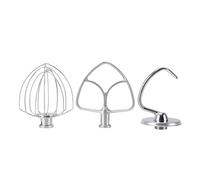HEEPDD Ensemble de 3 Accessoires pour Batteur sur Socle, Crochet à Pâte en Acier Inoxydable, Fouet Plat pour Mélanger, Pétrir, Fouetter, avec Grattoir de Remplacement pour Mélangeurs
