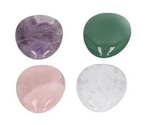 HEEPDD Ensemble de 4 Pierres Anti-inquiétude, Quartz Rose, Améthyste, Aventurine Verte, Quartz Transparent, 4,5 X 3,5 Cm, Surfaces Polies Lisses pour Soulager l'anxiété, la Méditation, Le Stress