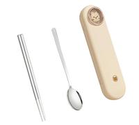 HEEPDD Ensemble de Baguettes en Métal, Ustensiles en Acier Inoxydable, Poignée Antidérapante, Léger et Portable, Idéal pour les étudiants et les Voyageurs (Couleur crème)