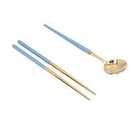 HEEPDD Ensemble de Couverts en Acier Inoxydable avec Boîte de Rangement de Voyage, Ustensiles Réutilisables, Fourchette, Cuillère, Baguettes, 19 Cm, Léger pour la Vaisselle de Camping (Or bleu)