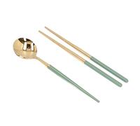 HEEPDD Ensemble de Couverts en Acier Inoxydable avec Boîte de Rangement de Voyage, Ustensiles Réutilisables, Fourchette, Cuillère, Baguettes, 19 Cm, Léger pour la Vaisselle de Camping (Or vert)