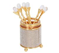 HEEPDD Ensemble de Cuillères à café, 6 Pièces, Cuillères à café à la Mode avec Support, à Dessert en Alliage de Zinc doré, Mini à thé pour Remuer les Fruits,