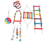 HEEPDD Ensemble de Jouets échelle Colorée pour Perroquet et Oiseau, Jouets à Mâcher en Bois avec Support de Perchoir pour Aras, Calopsittes Gris Africains