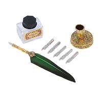HEEPDD Ensemble de Stylo de Calligraphie, Kit de Plume en Acier Inoxydable avec 5 Plumes et Bouteille d'encre pour une Pratique d'écriture et de Calligraphie élégante (GREEN)