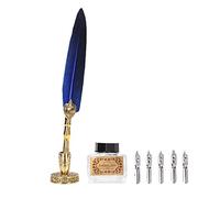 HEEPDD Ensemble de Stylo de Calligraphie, Kit de Plume en Acier Inoxydable avec 5 Plumes et Bouteille d'encre pour une Pratique d'écriture et de Calligraphie élégante (BLUE)