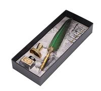 HEEPDD Ensemble de Stylo de Calligraphie Quill Pen, Kit de Quill en Acier Inoxydable pour Rédaction élégante et Pratique de Bureau (GREEN)