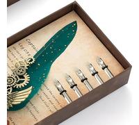 HEEPDD Ensemble de Stylos à Plume Rétro, Kit d'encre de Calligraphie en Plumes de Dinde et en Laiton avec Sceau de Cire, Idéal pour les écrivains et les Artistes (Vert noirâtre)
