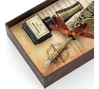 HEEPDD Ensemble de Stylos à Plume Rétro, Kit d'encre de Calligraphie en Plumes de Dinde et en Laiton avec Sceau de Cire, Idéal pour les écrivains et les Artistes (BROWN)