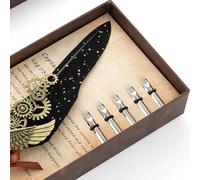 HEEPDD Ensemble de Stylos à Plume Rétro, Kit d'encre de Calligraphie en Plumes de Dinde et en Laiton avec Sceau de Cire, Idéal pour les écrivains et les Artistes (BLACK)