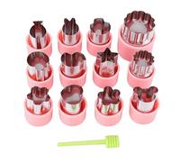 HEEPDD Ensemble D'emporte-pièces en Acier Inoxydable de 12 Formes, Moule à Biscuits, Outils de Cuisson pour Pâte, Fruits et Légumes avec 1 Tige de Démoulage pour les Amateurs de (PINK)