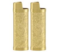 HEEPDD Étui à Briquet en Métal, Housse de Protection à Motif Botanique Vintage avec Alliage de Zinc Haute Résistance, pour Briquets Pleine Grandeur et Mini J5 J6 (Gold)