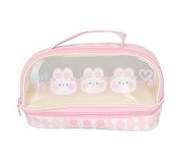 HEEPDD Étui à Crayon Rose Transparent Transparent à Double Couche Mignon pour Les Enfants, Sac Cosmétique de Grande capacité avec Poignée pour la Papeterie et Le Rangement de Maquillage