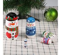 HEEPDD Figurine de Jouet Poupées Gigognes de Noël, Ensemble de Matriochka en Bois Peint à la Main, 5 Pièces, Motif Père Noël et Bonhomme de Neige, Décoration de Maison de Vacances, Catégorie (Grand